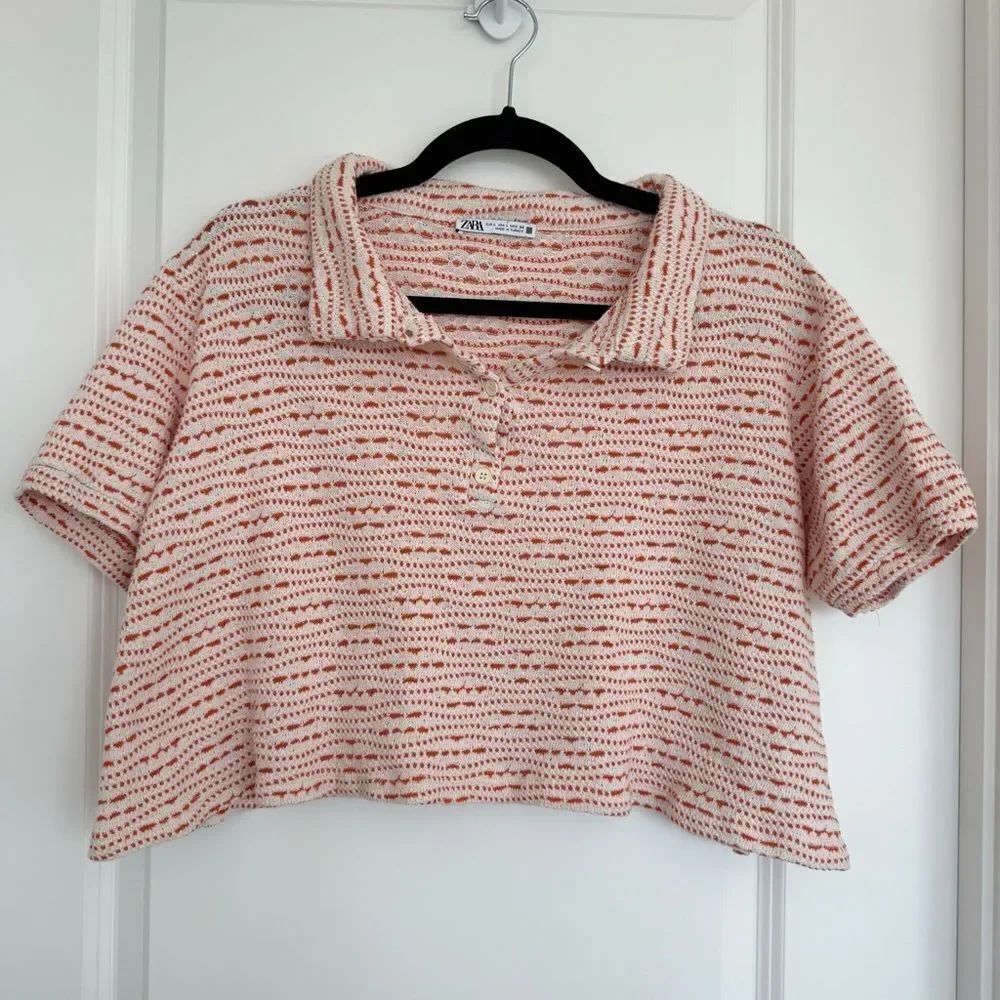 ZARA | knit crop polo top
